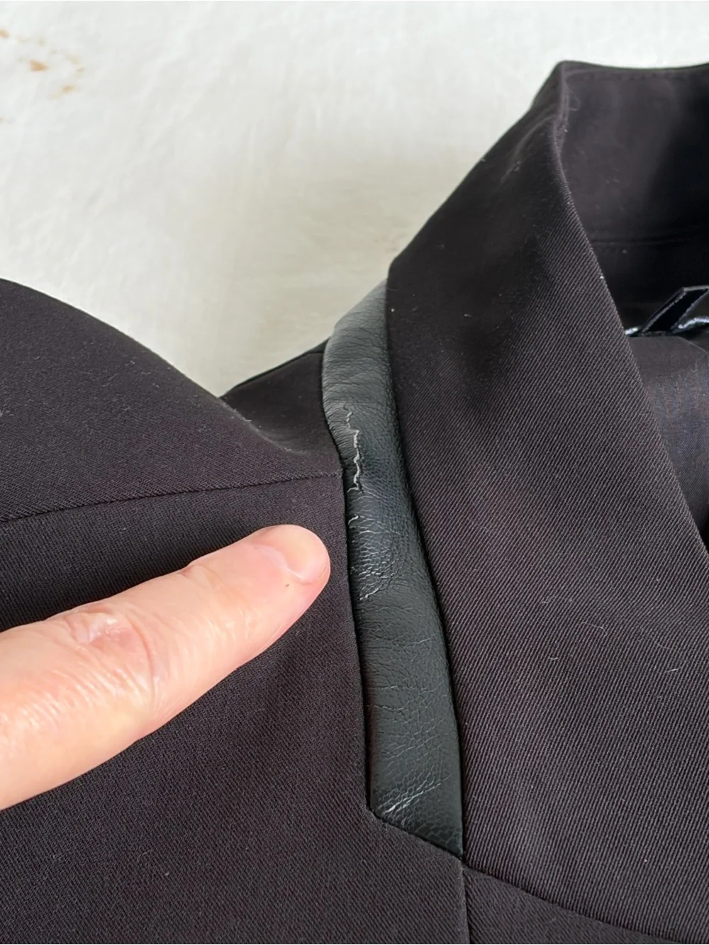 DKNY Black Mixed Media Blazer Jacket with Faux Leather Sleeves